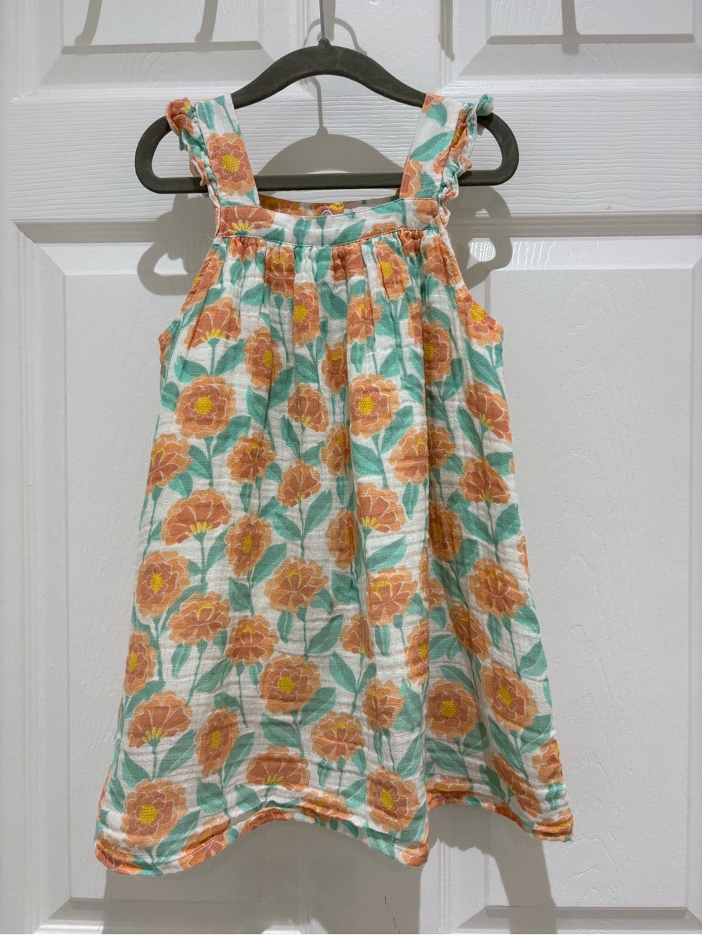 🌸 Angel Dear Girls 3T Floral Gauze Dress | Orange & green